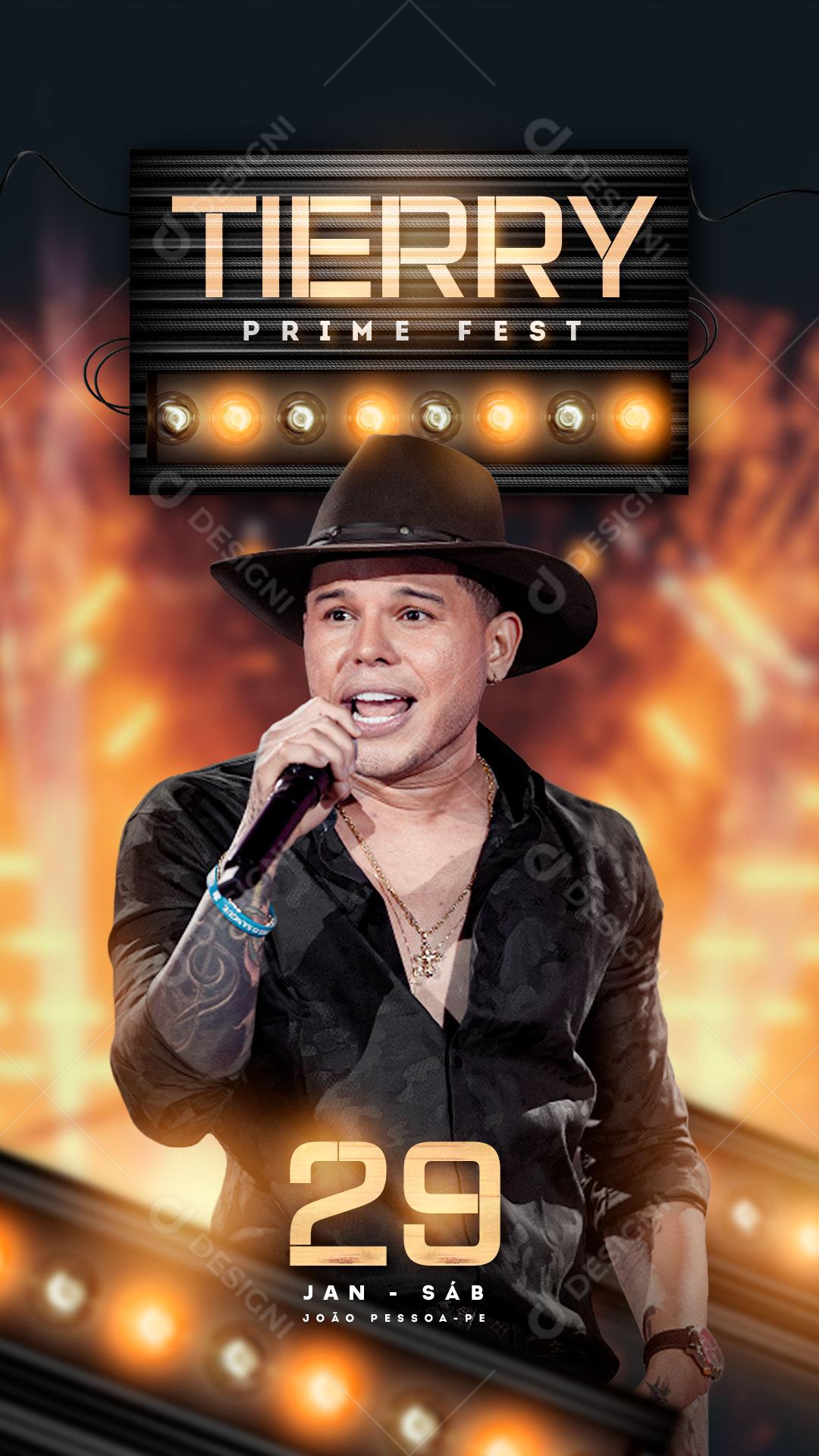 Flyer Story Cantor Tierry Show Evento Prime Fest Social Media PSD Editável