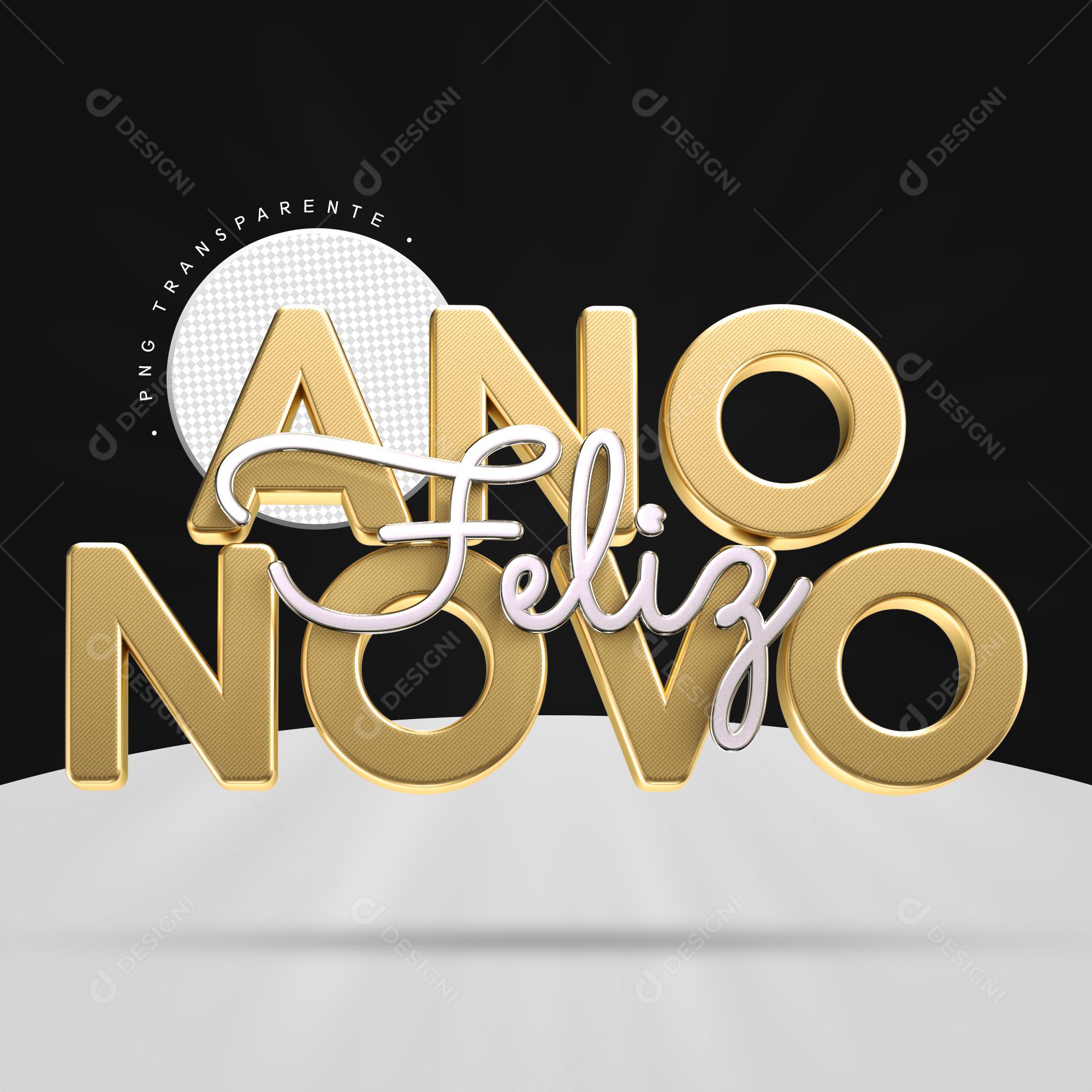 Selo 3D para Composição Feliz 2022 Dourado PSD Editável