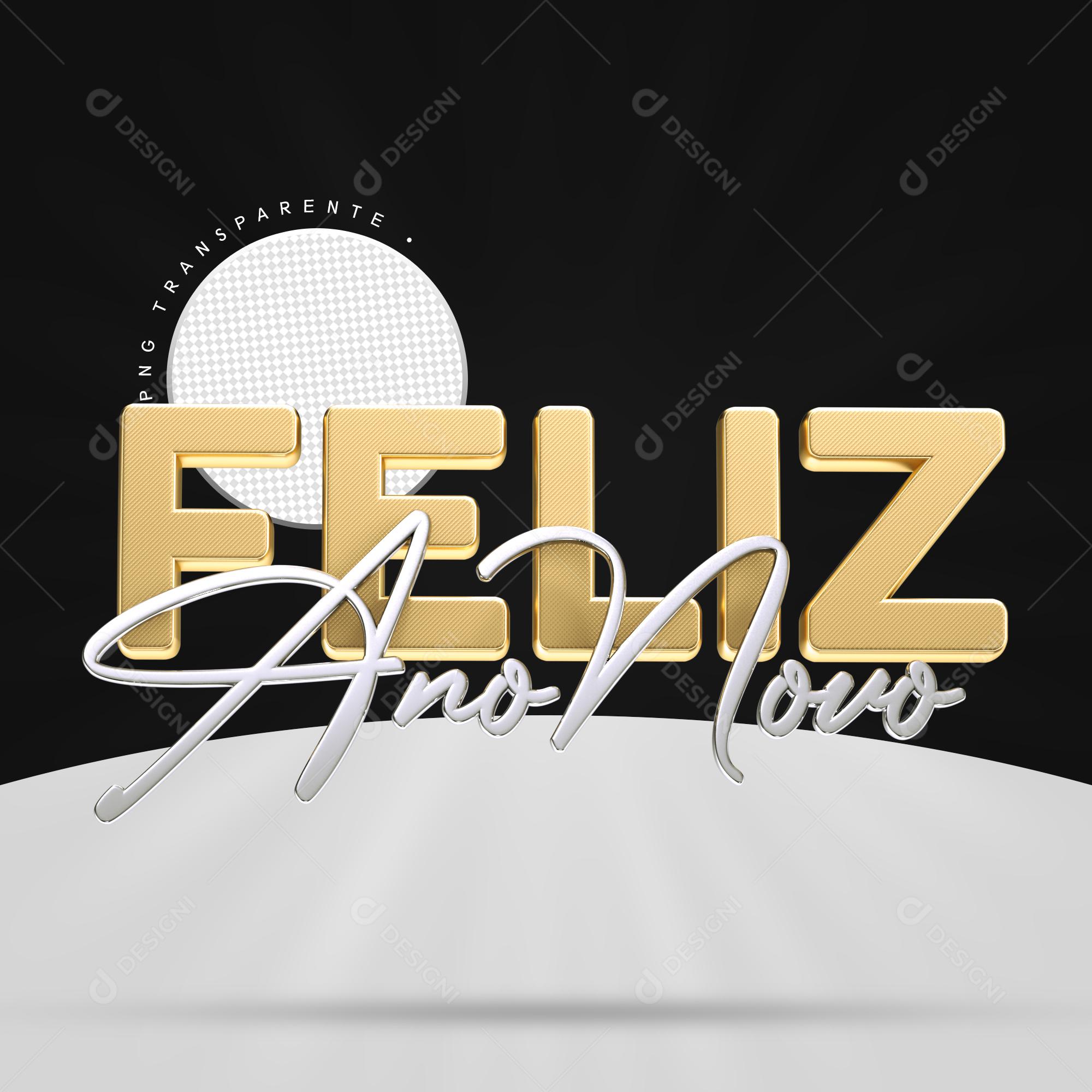 Selo 3D para Composição Feliz 2022 Dourado PSD Editável