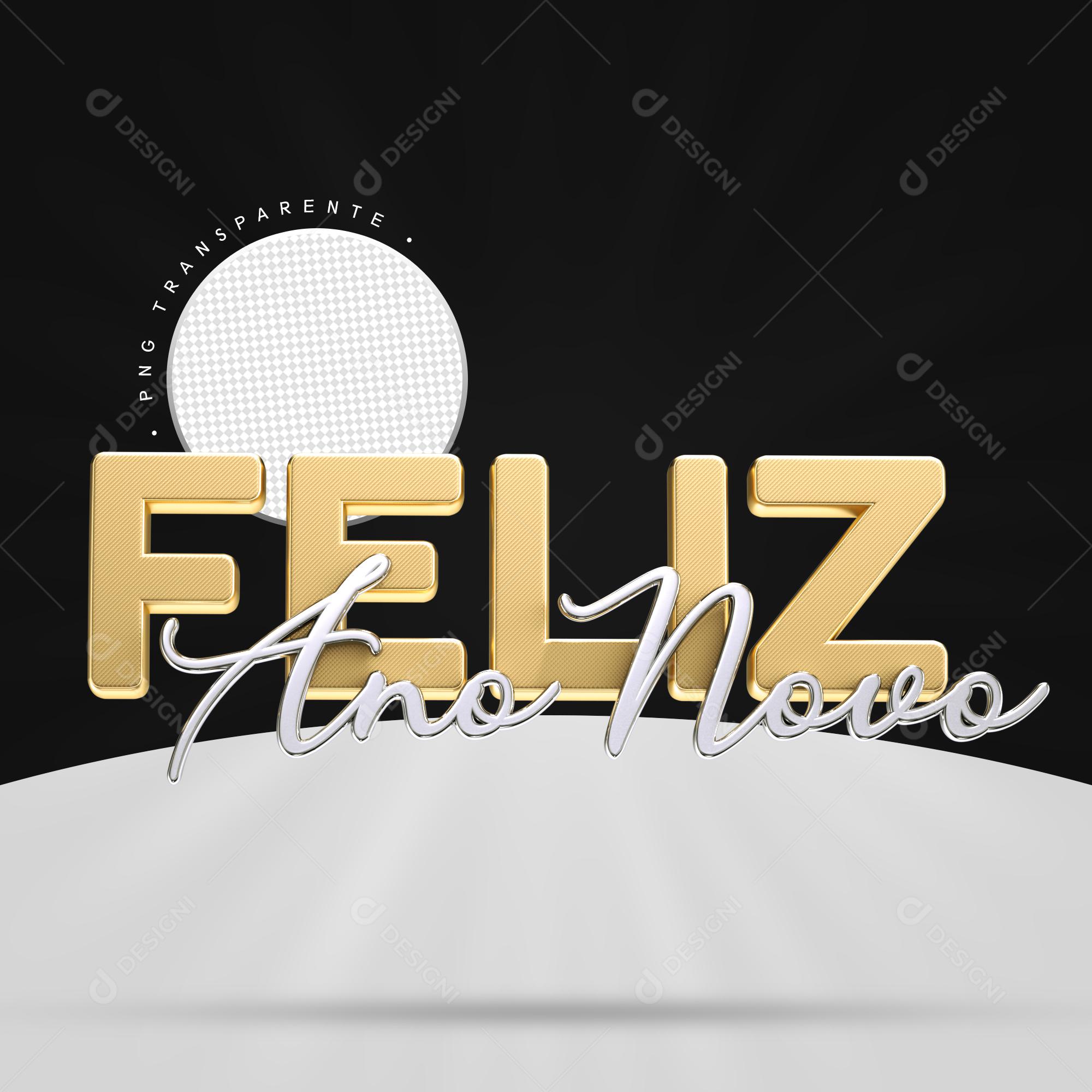 Selo 3D para Composição Feliz 2022 Dourado PSD Editável