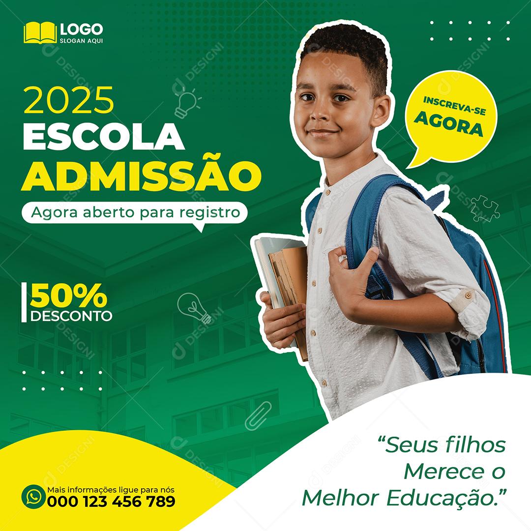 Volta Ás Aulas 2025 Escola Admissão 50% Desconto Social Media PSD Editável