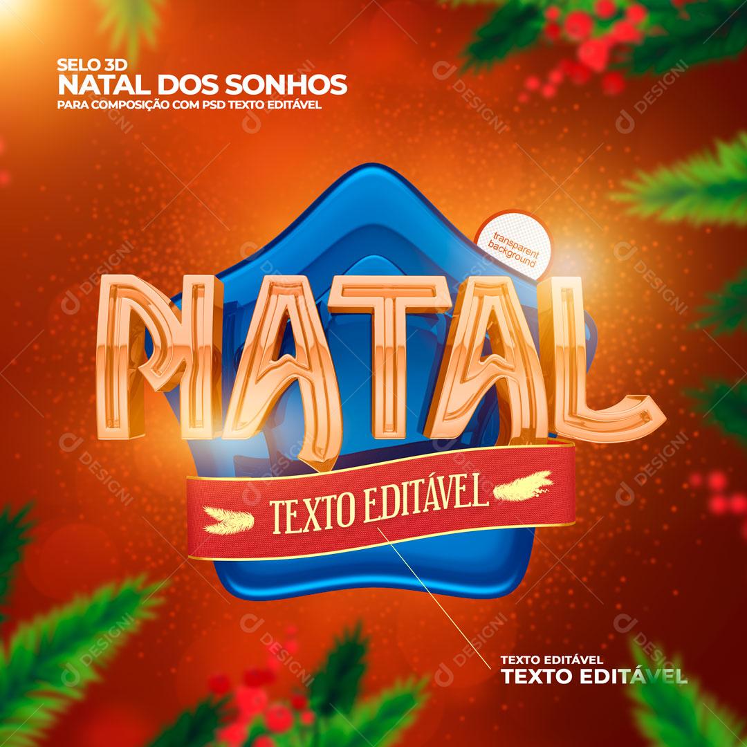 Selo 3D Natal Texto Editável Azul Para Composição PSD Editável