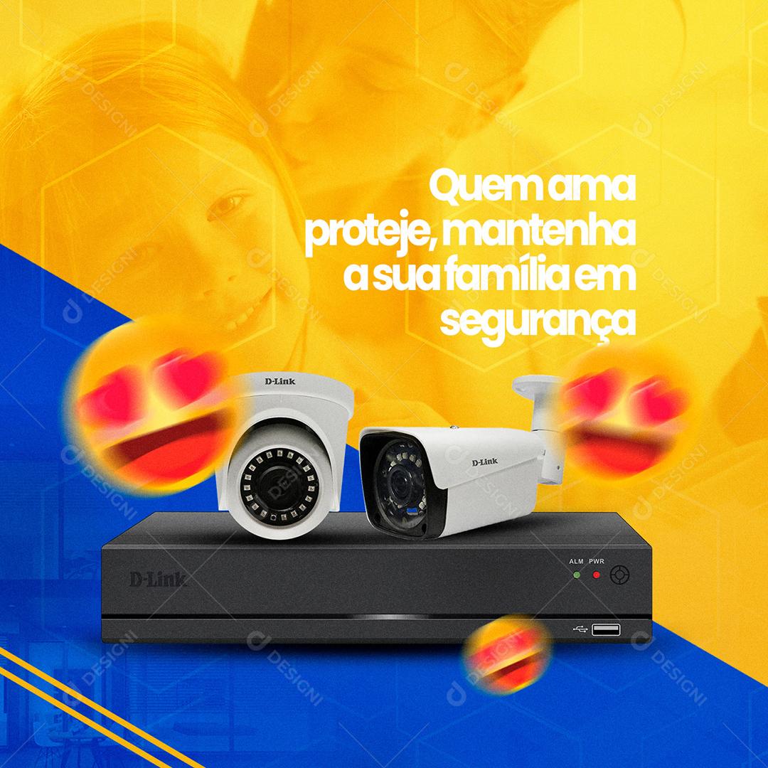 Social Media Câmera Quem Ama Protege Mantenha A Sua Família Em Segurança PSD Editável