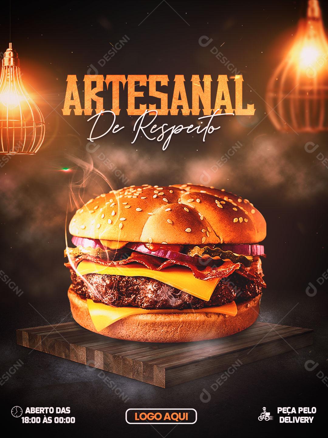 Post Story Hamburgueria Artesanal de Respeito Social Media PSD Editável