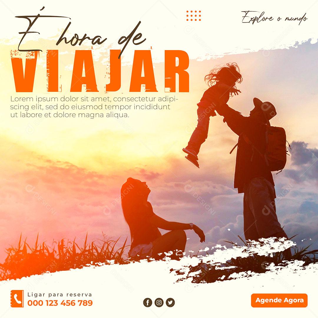 Post Feed Viagem  É Hora de Viajar Social Media PSD Editável
