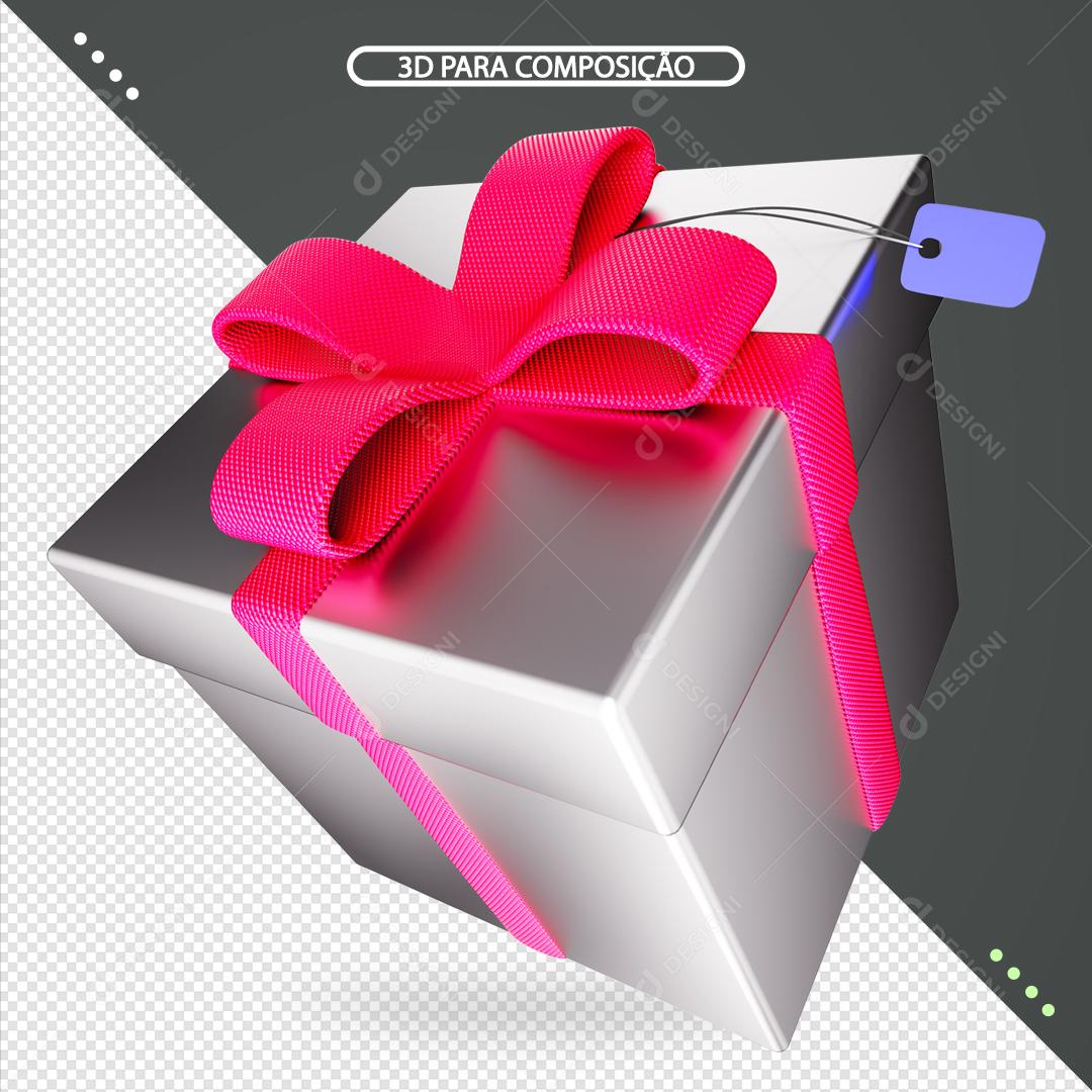 Elemento 3D Para Composição Presente Com Fita Rosa  PSD Editável