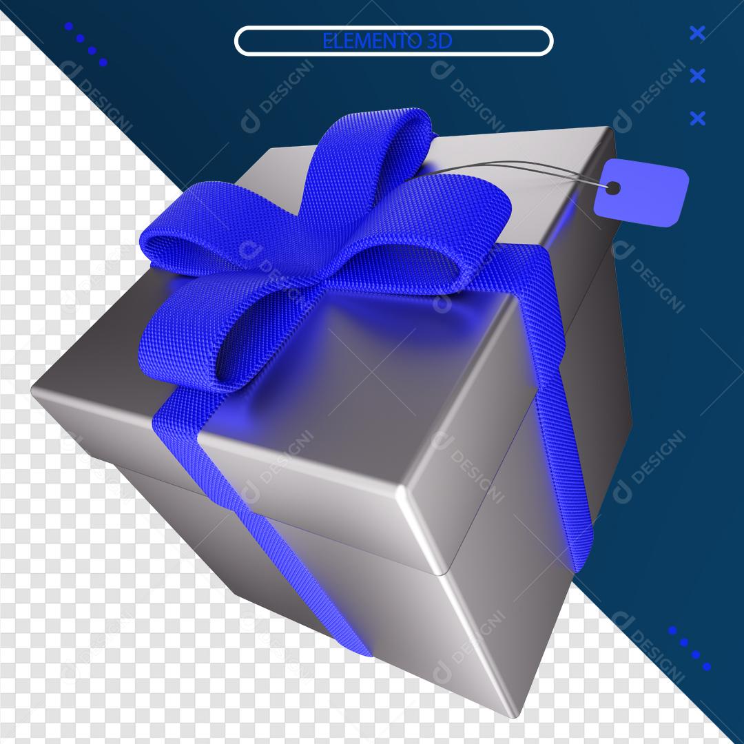 Elemento 3D Para Composição Presente Com Fita Azul PSD Editável