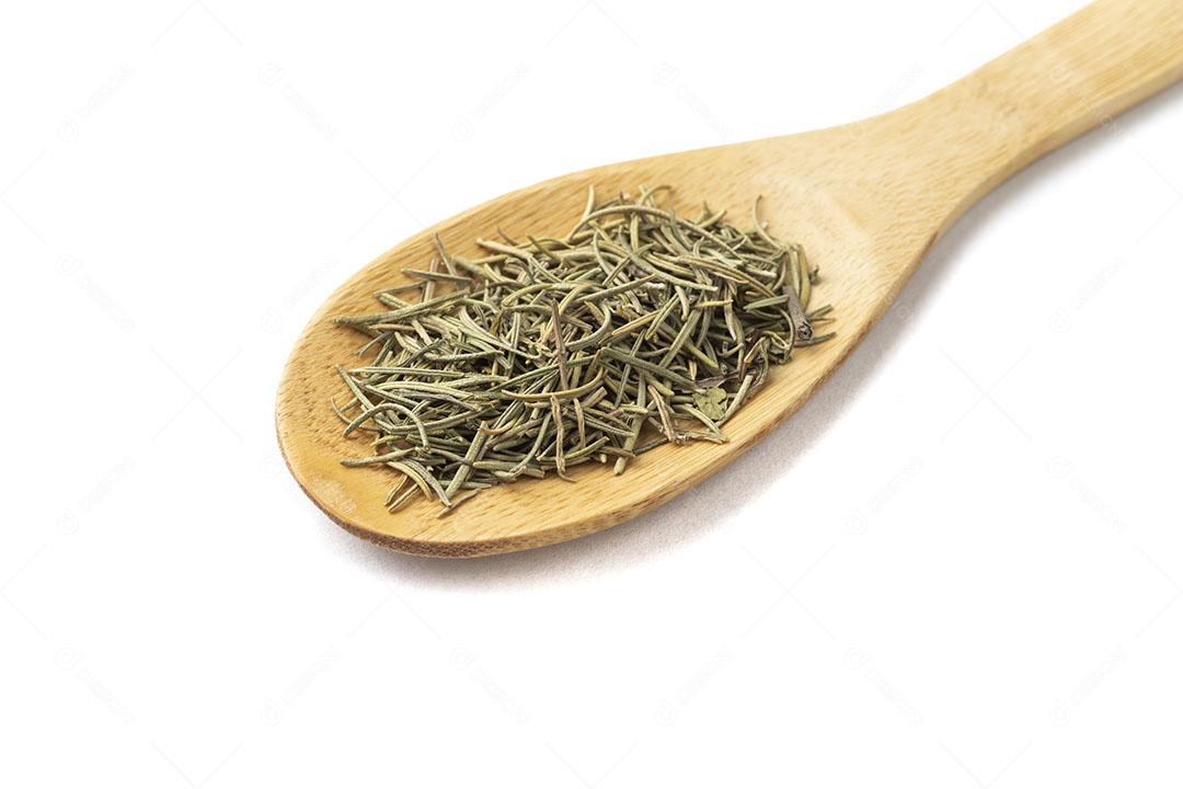 Foto Alecrim Seco Colher Pau Isolado Sobre Fundo Branco Imagem JPG