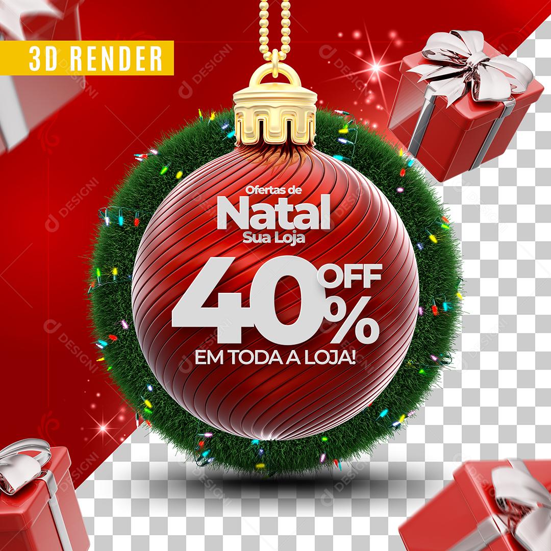 Selo 3D Ofertas De Natal Loja 40% Off Para Composição PSD Editável