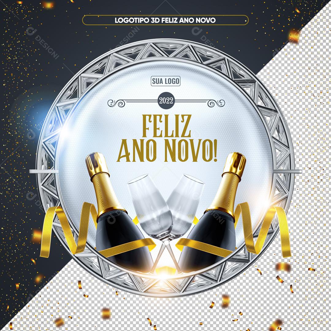 Selo 3D Para Composição Feliz Ano Novo Social Media PSD Editável