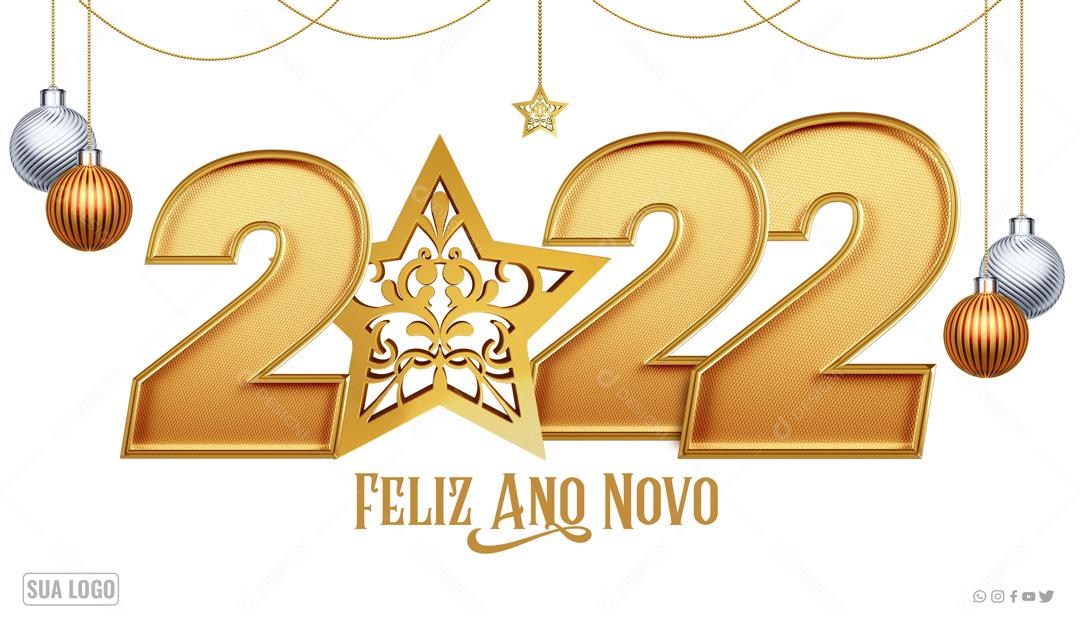 Texto 3D Para Composição Feliz Ano Novo 2022 PSD Editável