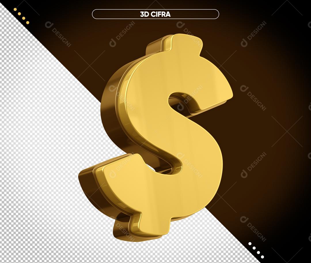 Elemento 3D Para Composição Cifrão Dollar PSD Editável