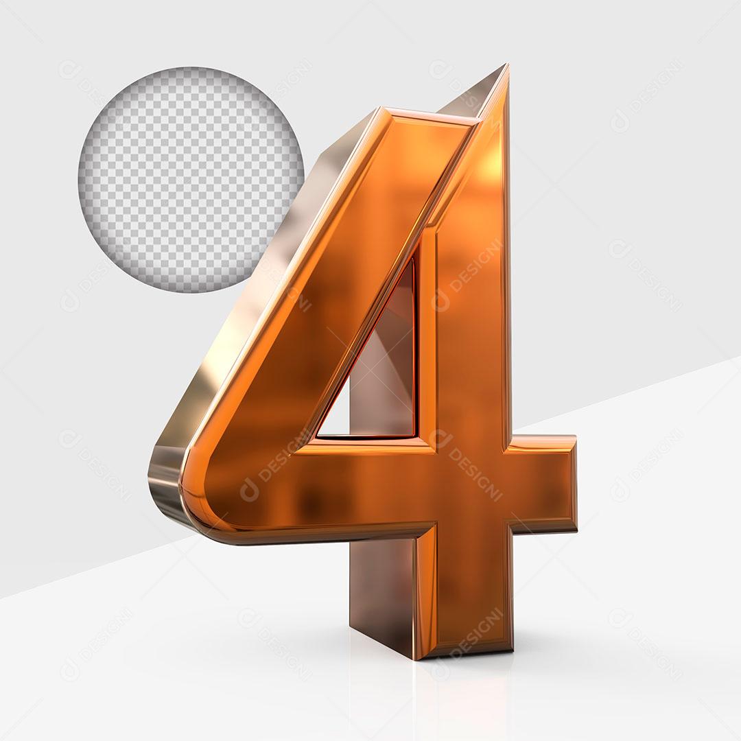 Número 4 Dourado Elemento 3D Para Composição PNG Transparente