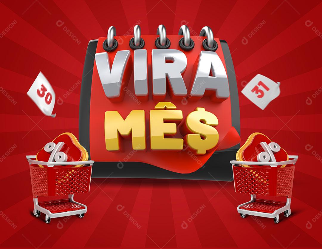 Selo 3D Vira Mês Calendário Para Composição PSD Editável