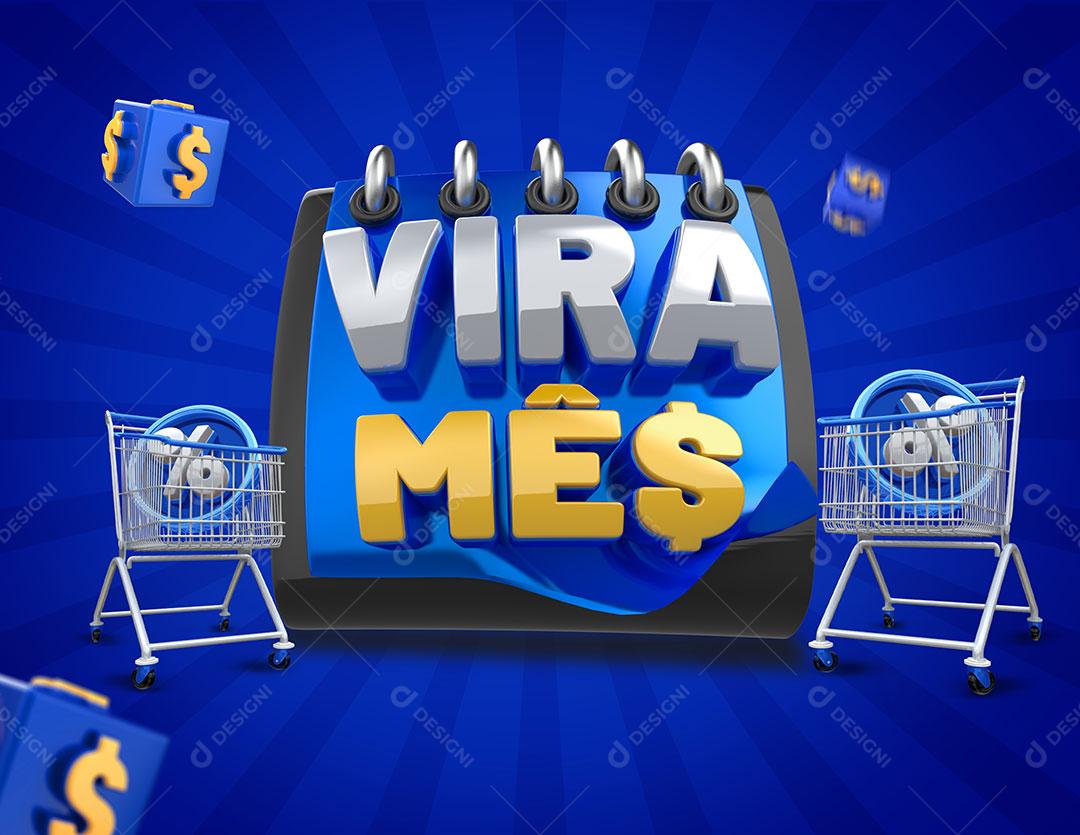 Selo 3D Vira Mês Azul Calendário Para Composição PSD Editável