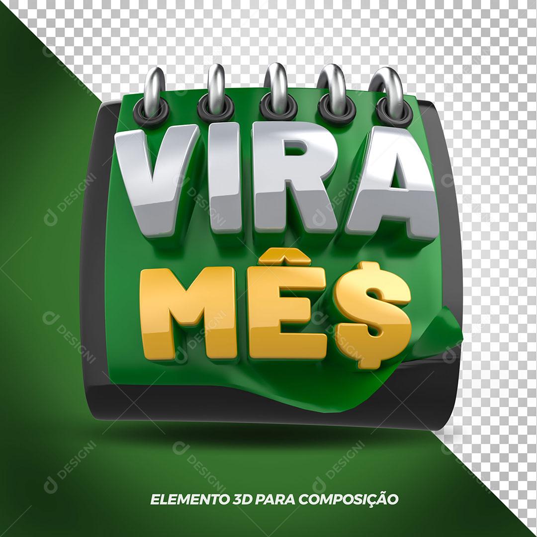 Selo 3D Vira Mês Verde Calendário Para Composição PSD Editável