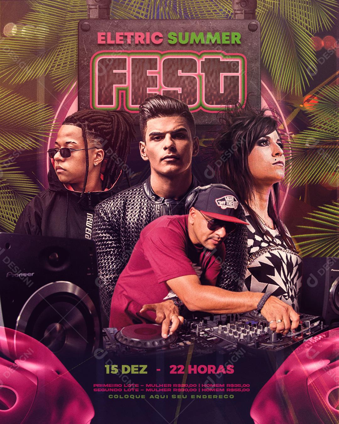 Flyers Eletric Summer Fest Agenda Social Media PSD Editável