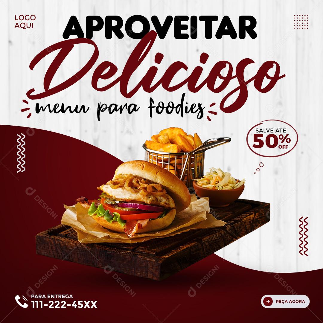 Hamburgueria Aproveitar Delicioso Menu Para Foodies Social Media PSD Editável