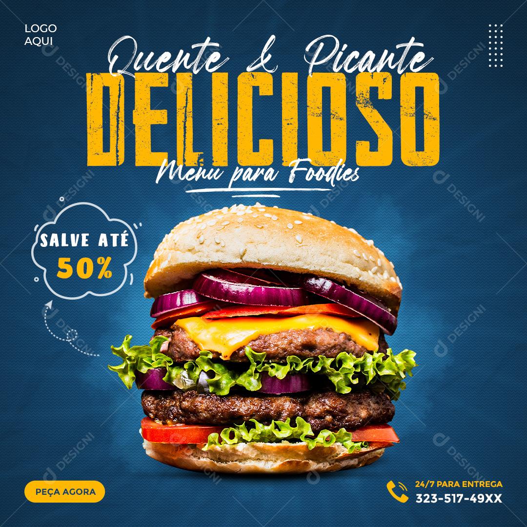 Social Media Hamburgueria Quente E Picante Delicioso Salve Até 50% PSD Editável