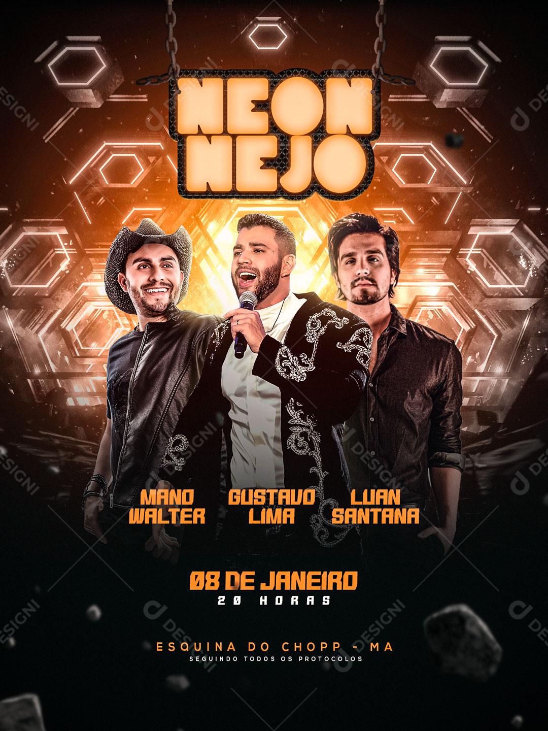 Feed Flayer Neon Nejo Gustavo Lima Social Media PSD Editável