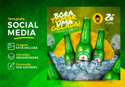 Bora Tomar Uma Gelada Heineken Cerveja Social Media PSD Editável