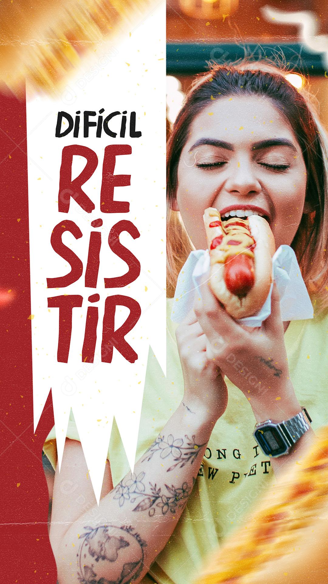 Social Media Difícil Resistir Hot Dog PSD Editável