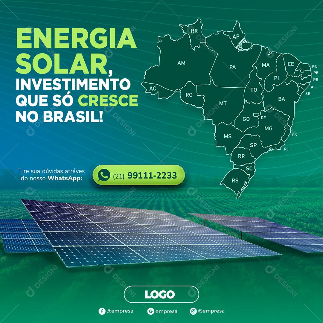 Post Energia Solar Investimento Que Cresce Social Media PSD Editável
