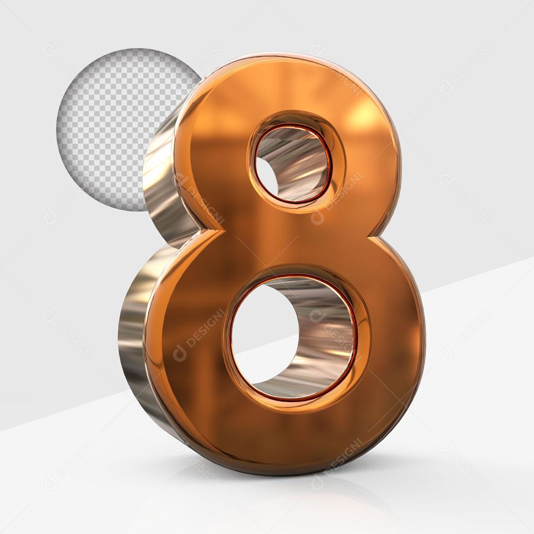 Texto 3D Número 7 Dourado PSD Editável