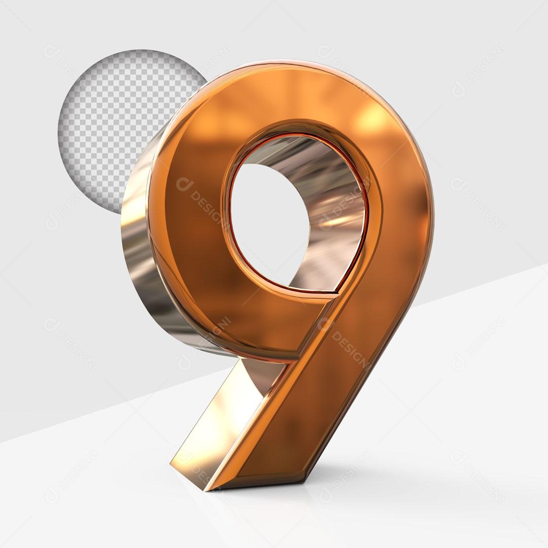 Texto 3D Número 7 Dourado PSD Editável