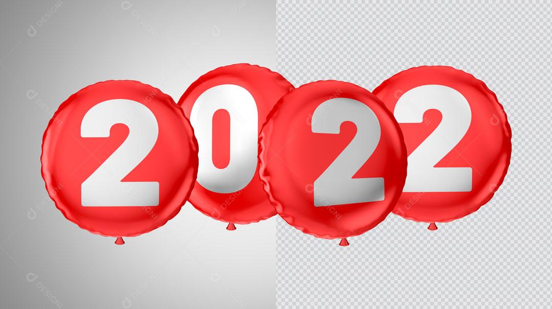 Selo 3D Para Composição Balões Vermelho 2022 PSD Editável