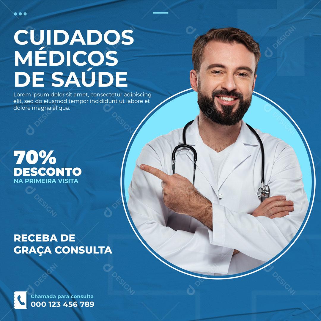 Cuidados Médicos De Saúde 70% De Desconto Social Media PSD Editável