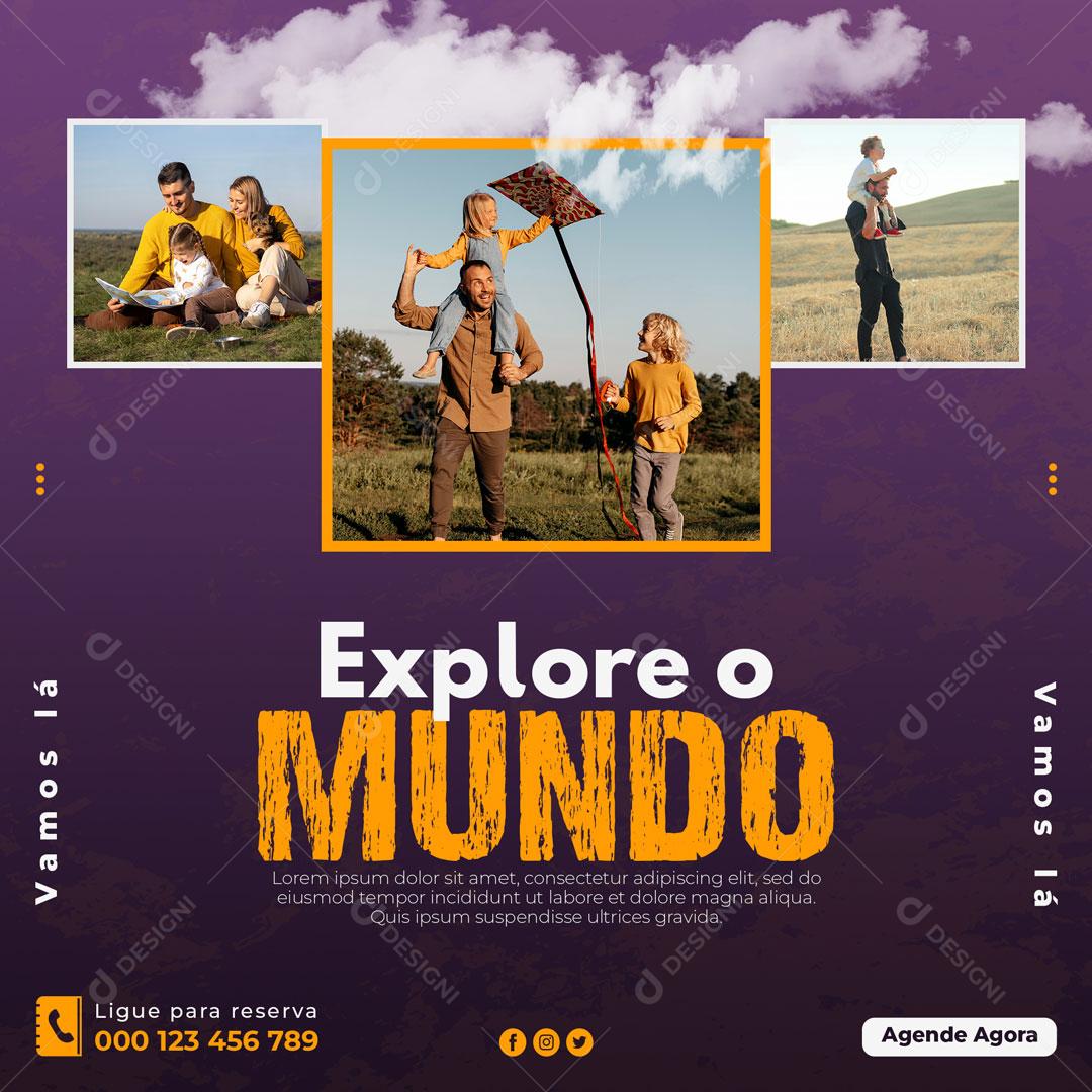 Explore O Mundo Vamos Lá Viagem Social Media PSD Editável