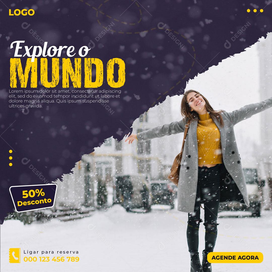 Explore O Mundo Vamos Lá Viagem Social Media PSD Editável