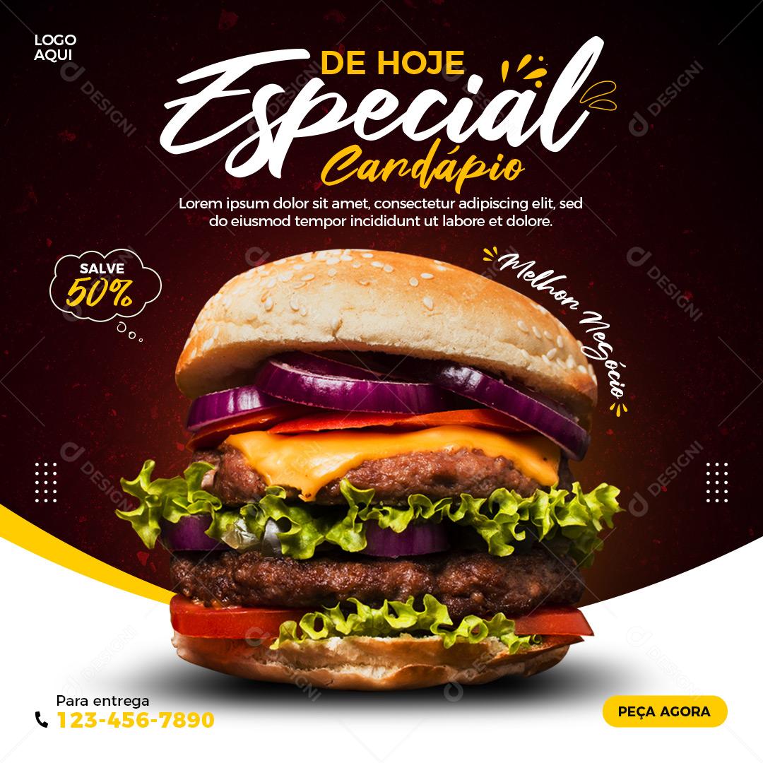 Social Media Hamburgueria Especial De Hoje Cardápio PSD Editável