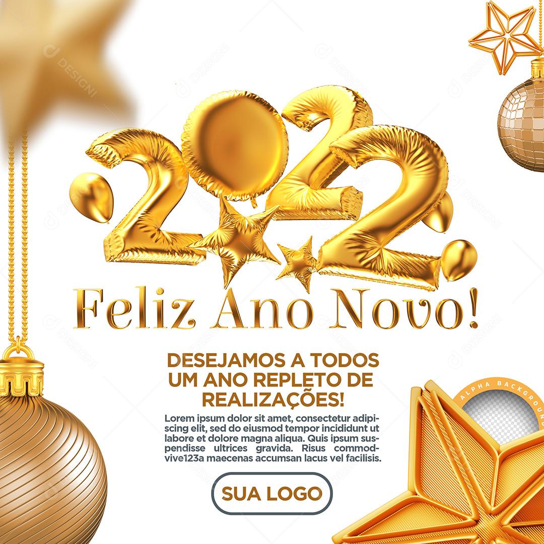 2022 Feliz Ano Novo Repleto De Realizações Social Media PSD Editável