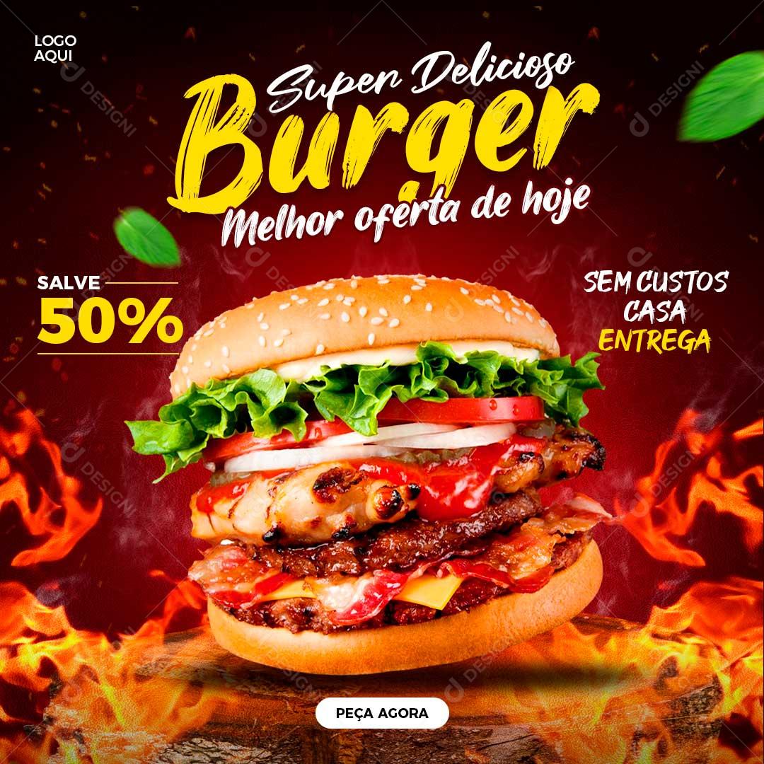 Social Media Super Delicioso Hambúrguer PSD Editável