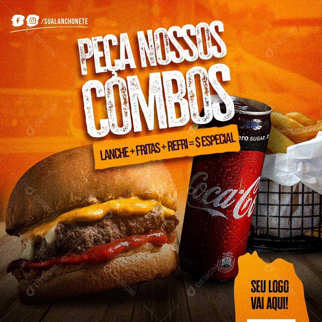 Peça Os Nossos Combos Lanche Burger Social Media PSD Editável