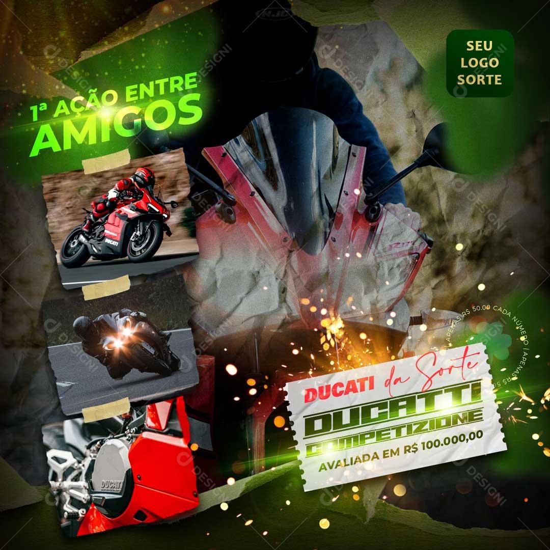 1 Ação Entre Amigos Sorteio Moto Social Media PSD Editável