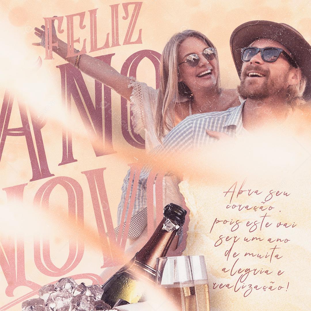 Social Media Feliz Ano Novo Abra Seu Coração PSD Editável