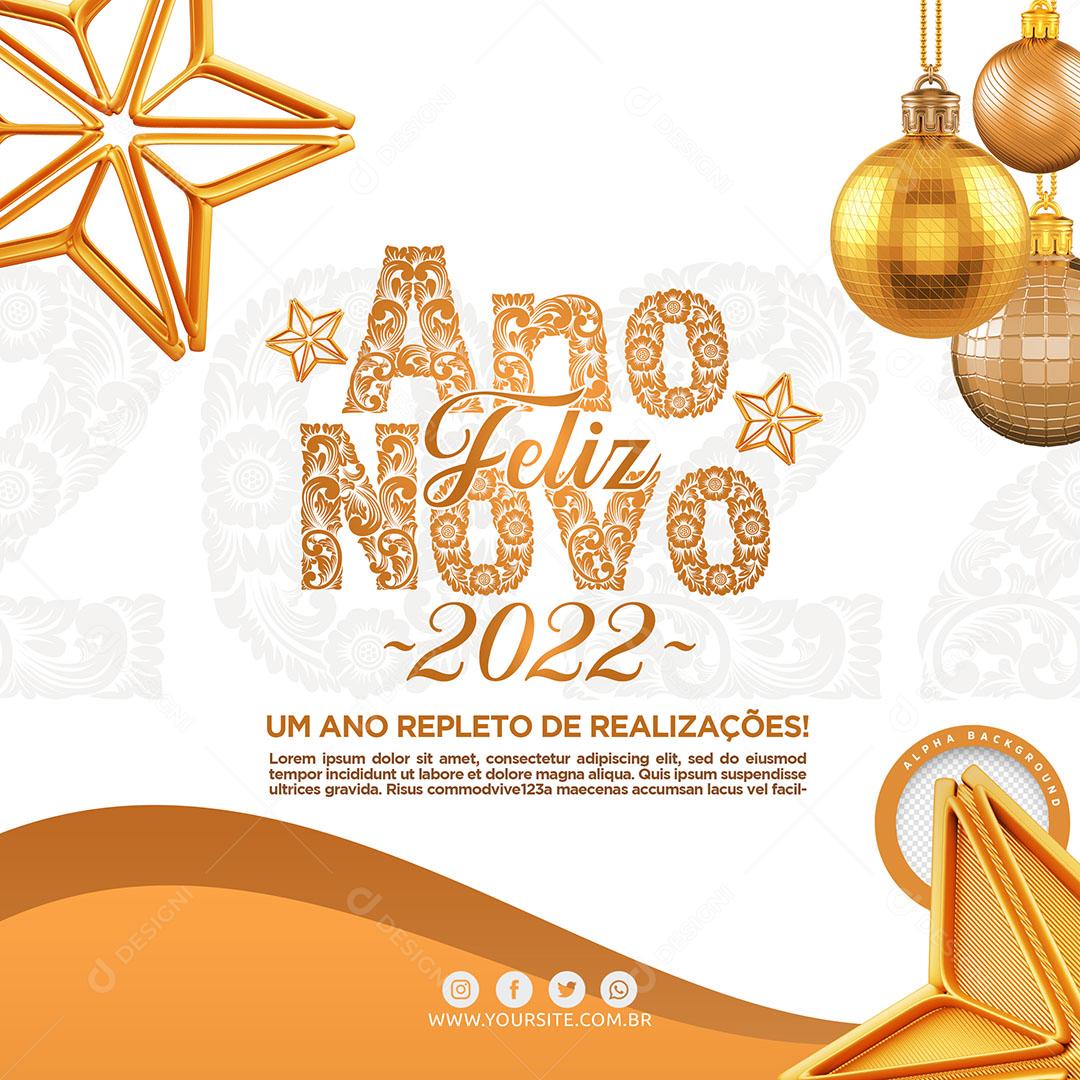 Social Media Datas Comemorativas Feliz Ano Novo 2022 PSD Editavel