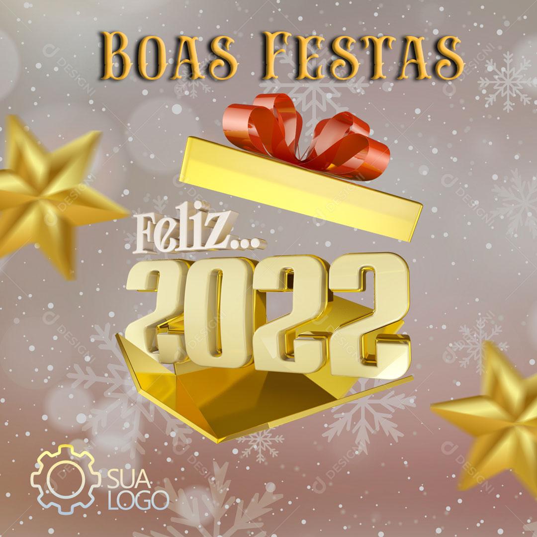 Selo 3D Feliz 2022 Caixa de Presente Para Composição PSD Editável