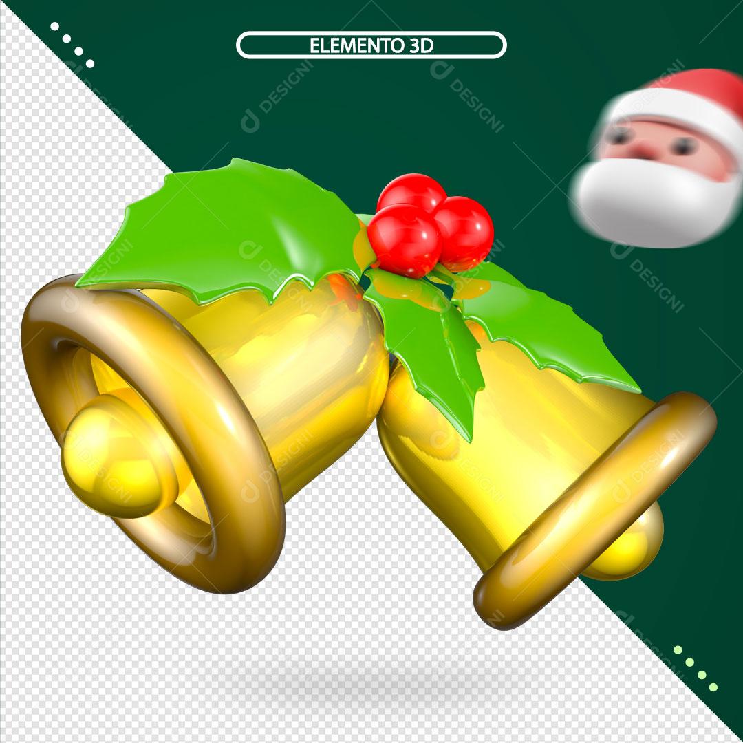 Sinos Natalino com Enfeite Elemento 3D Para Composição PNG Transparente