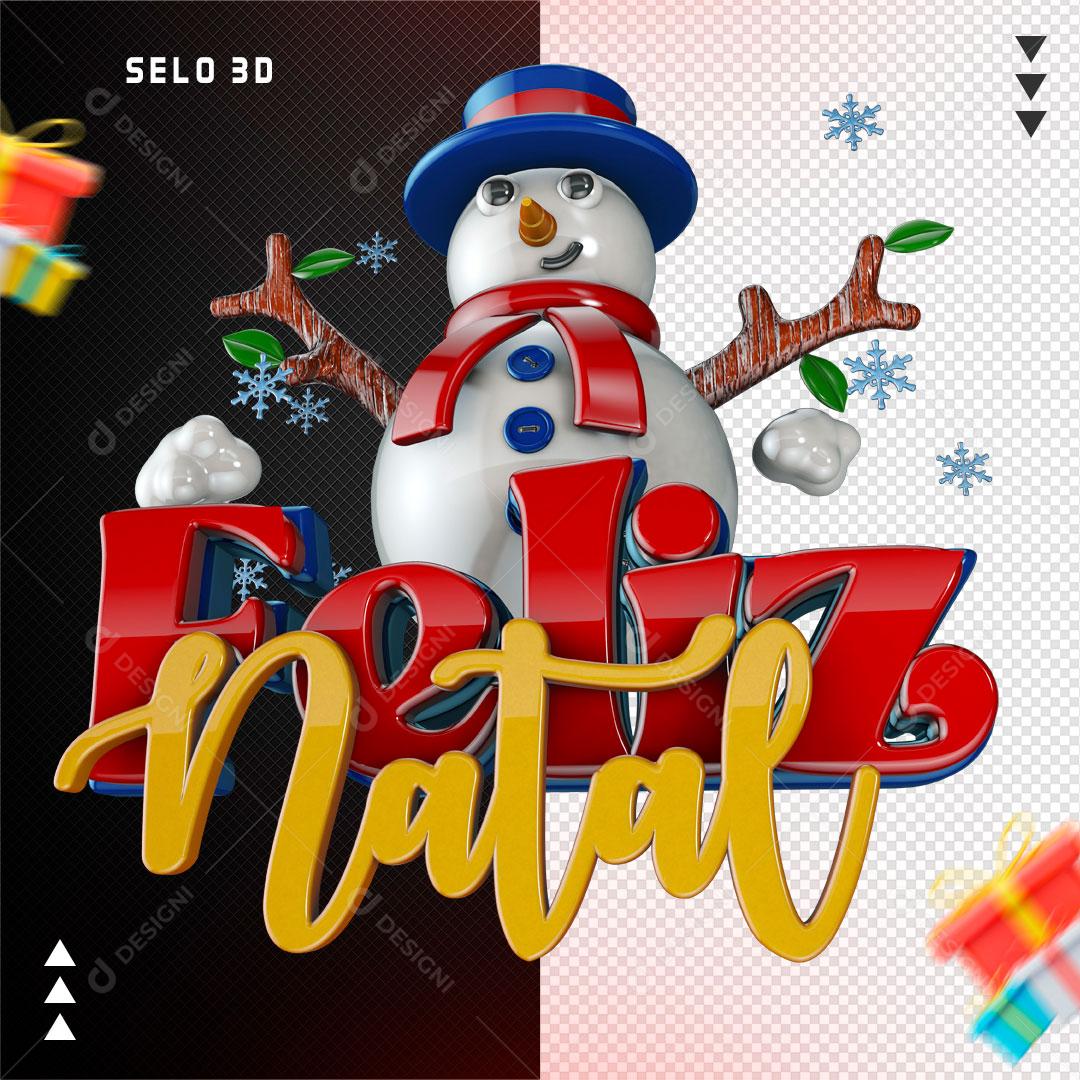 Feliz Natal Selo 3D Natalino Para Composição PNG Transparente