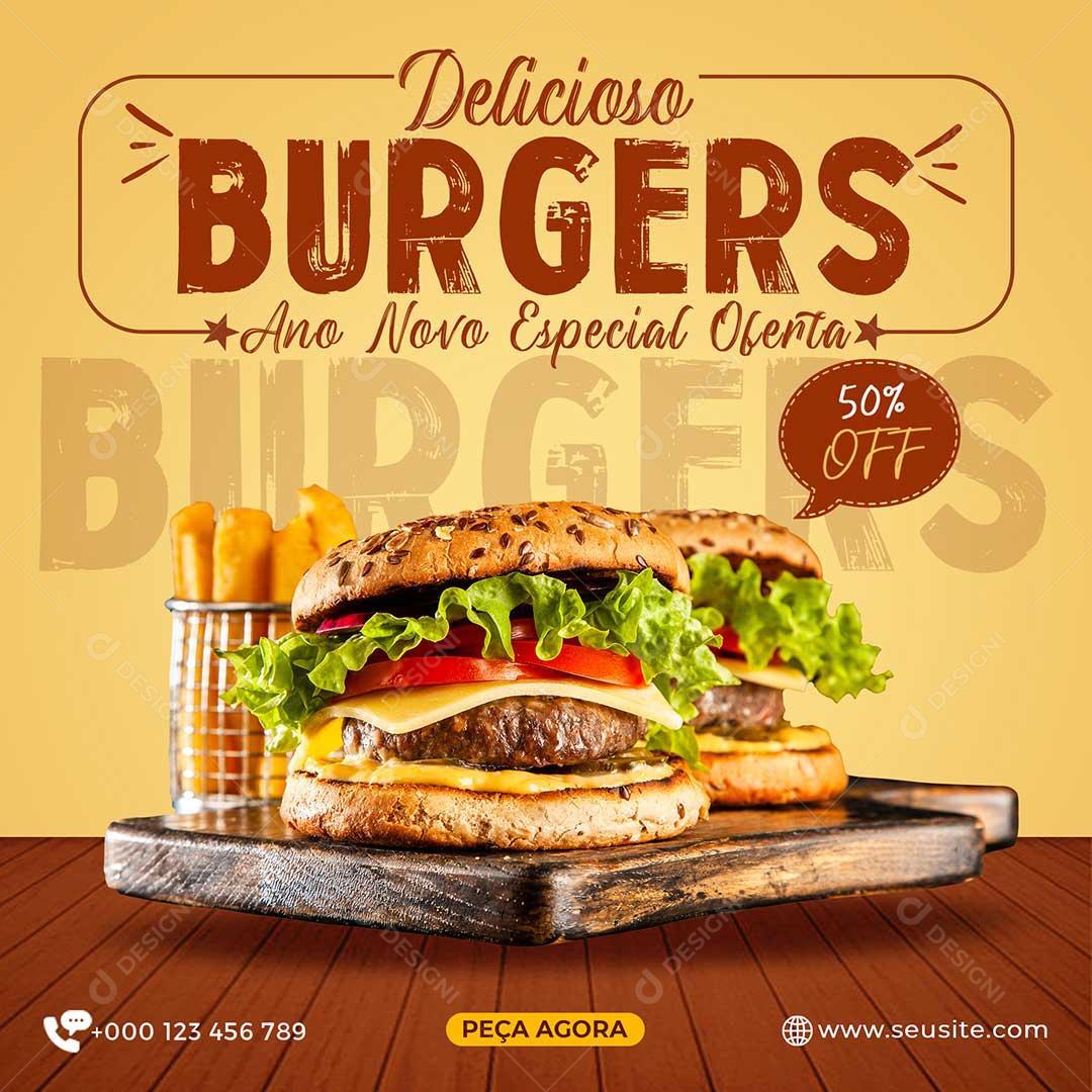 Burgers Deliciosos Ano Novo Especial Social Media PSD Editavel