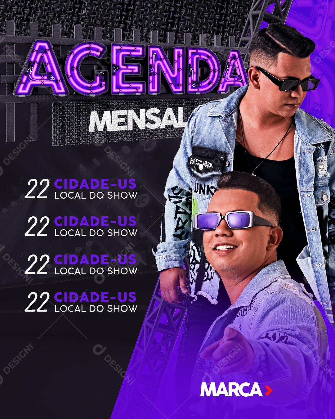 Flyers Agenda Mensal Social Media PSD Editável