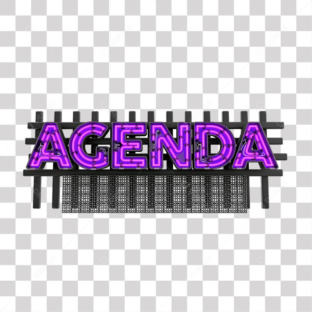 Texto 3D Agenda Com Led Lilas Para Composição PNG Transparente Sem Fundo