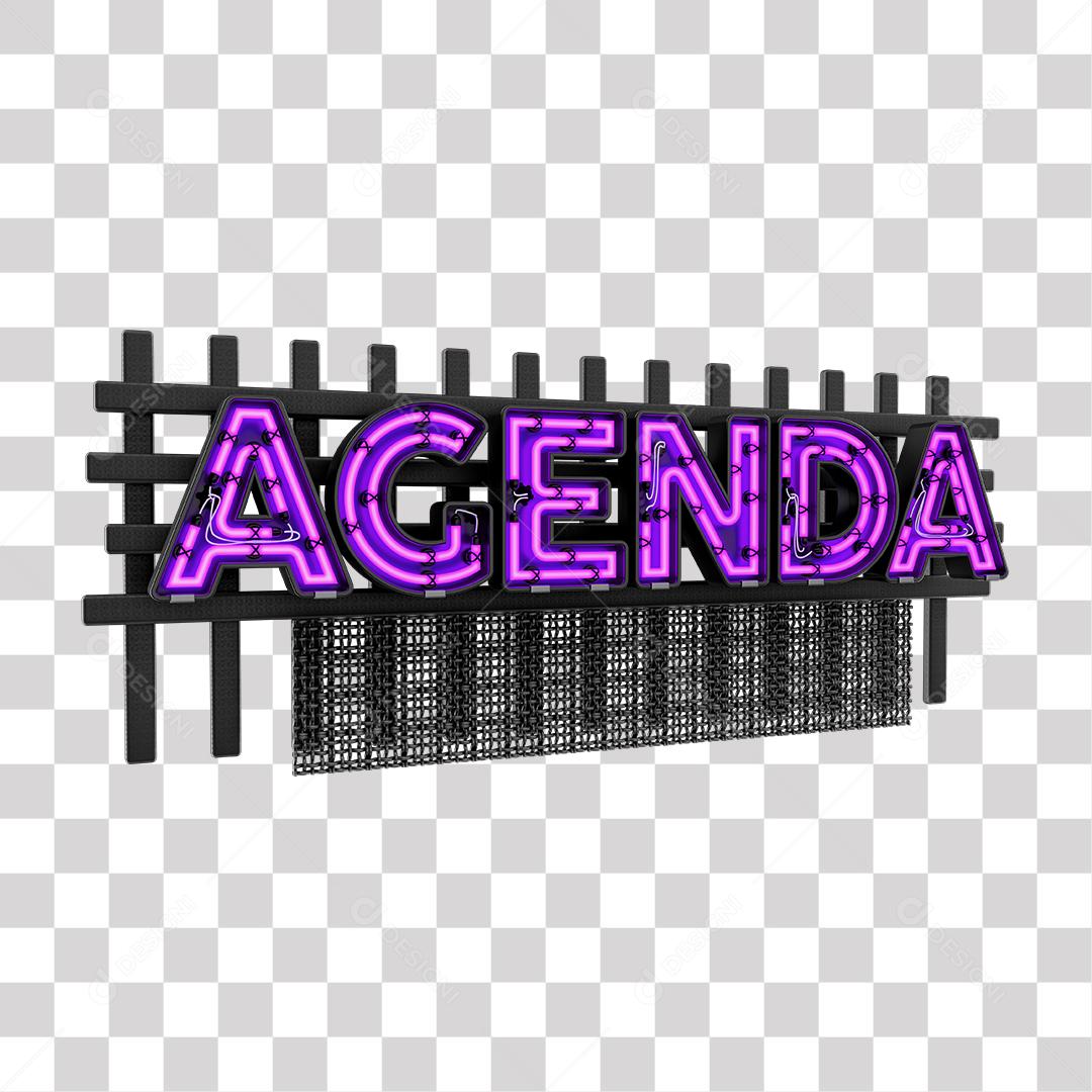 Texto 3D Agenda Com Led Lilas Para Composição PNG Transparente