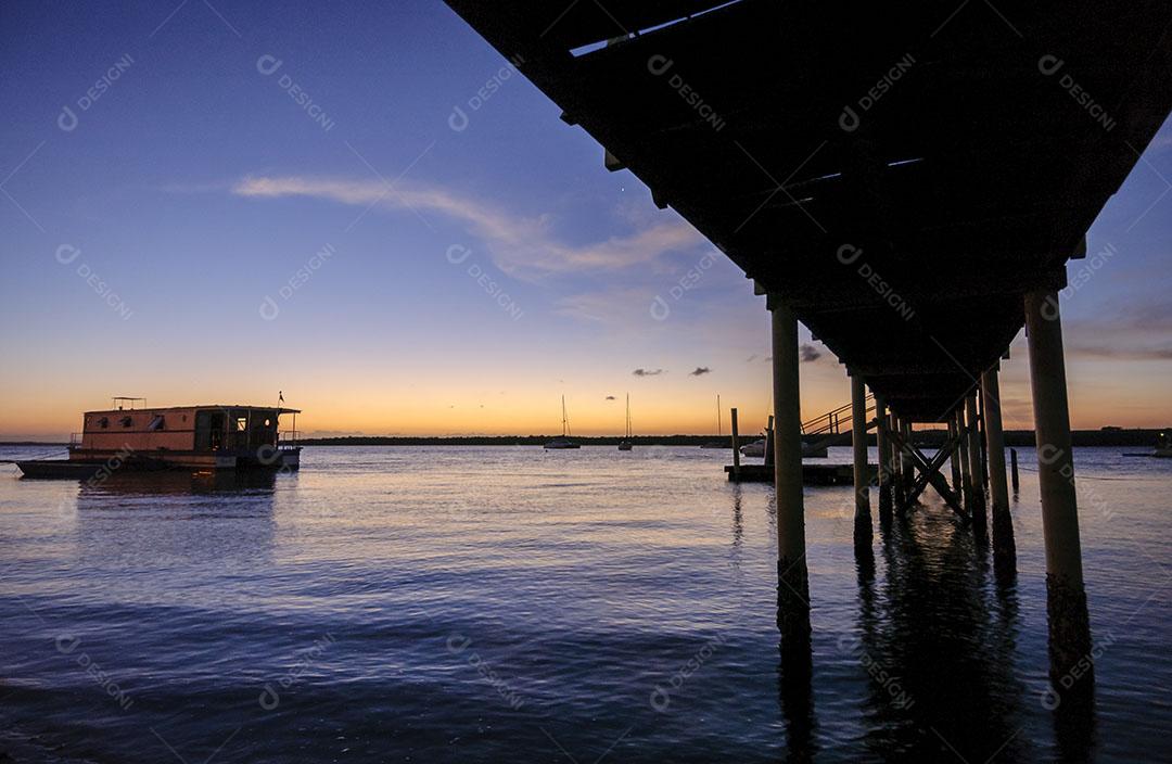 Píer Ao Pôr Do Sol Na Praia Do Jacaré Cabedelo Próximo A João Pessoa 6 Imagem JPG