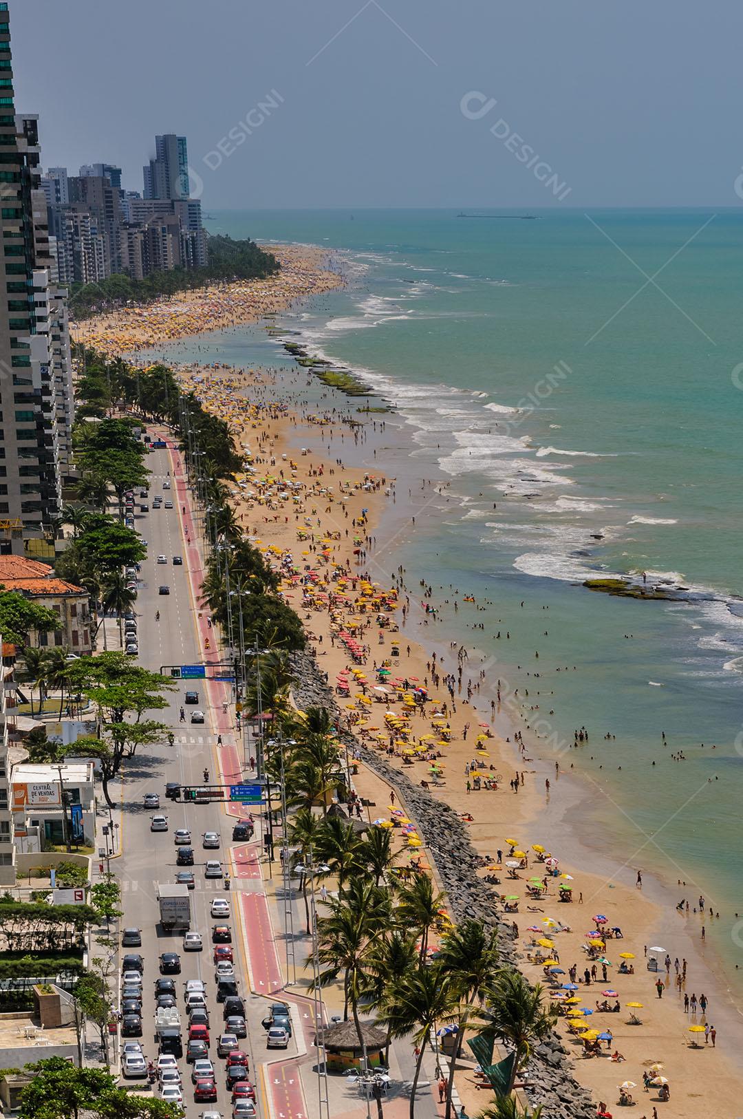 Praia Banhistas E Guarda Sóis Coloridos Boa Viagem 4 Imagem JPG