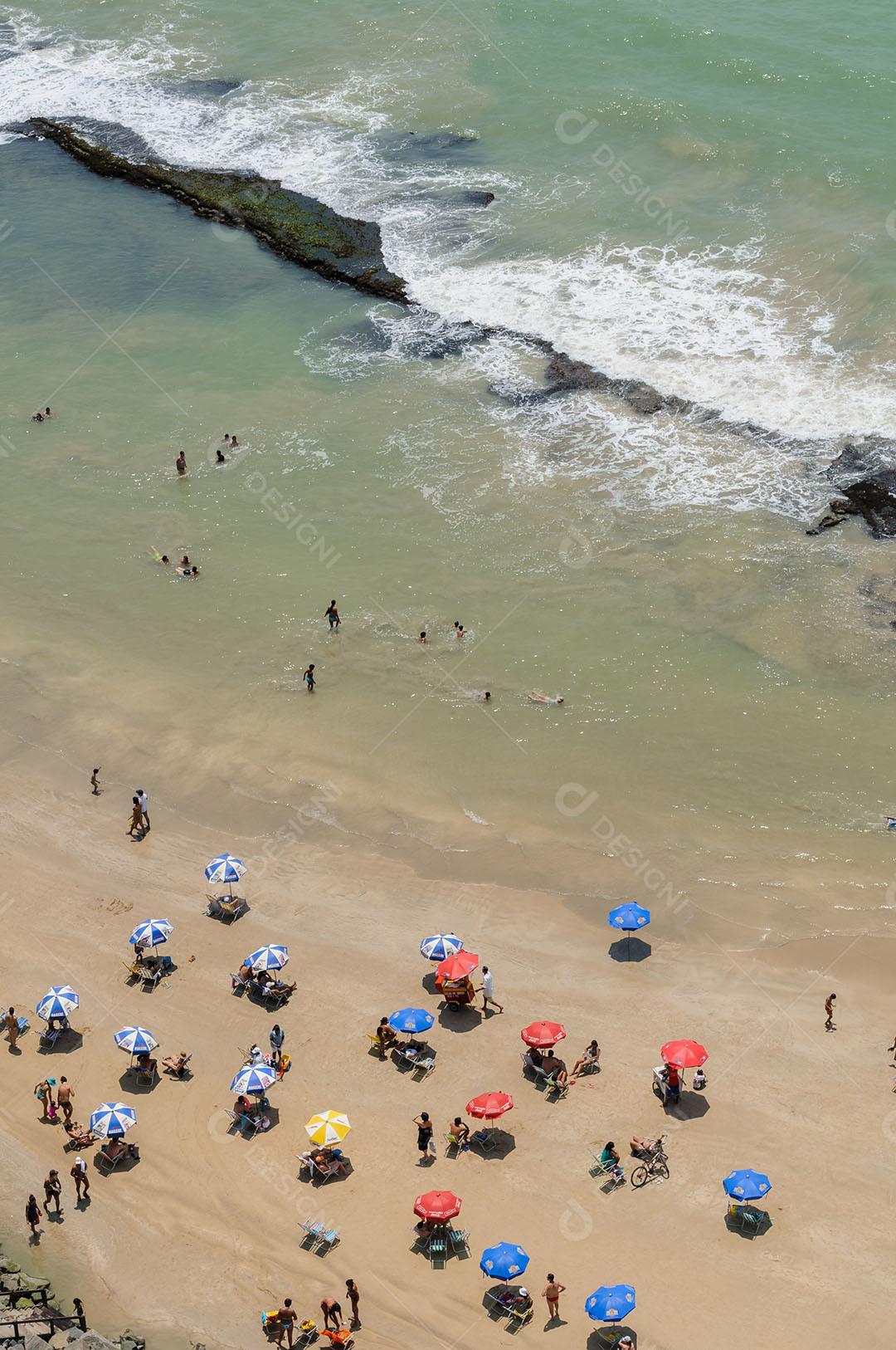 Beach Bathers And Colorful Umbrellas Boa Viagem 1 Image JPG